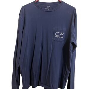 Vineyard Vines Long Sleeve T Shirt Medium Navy Whale Santa Pocket Tee